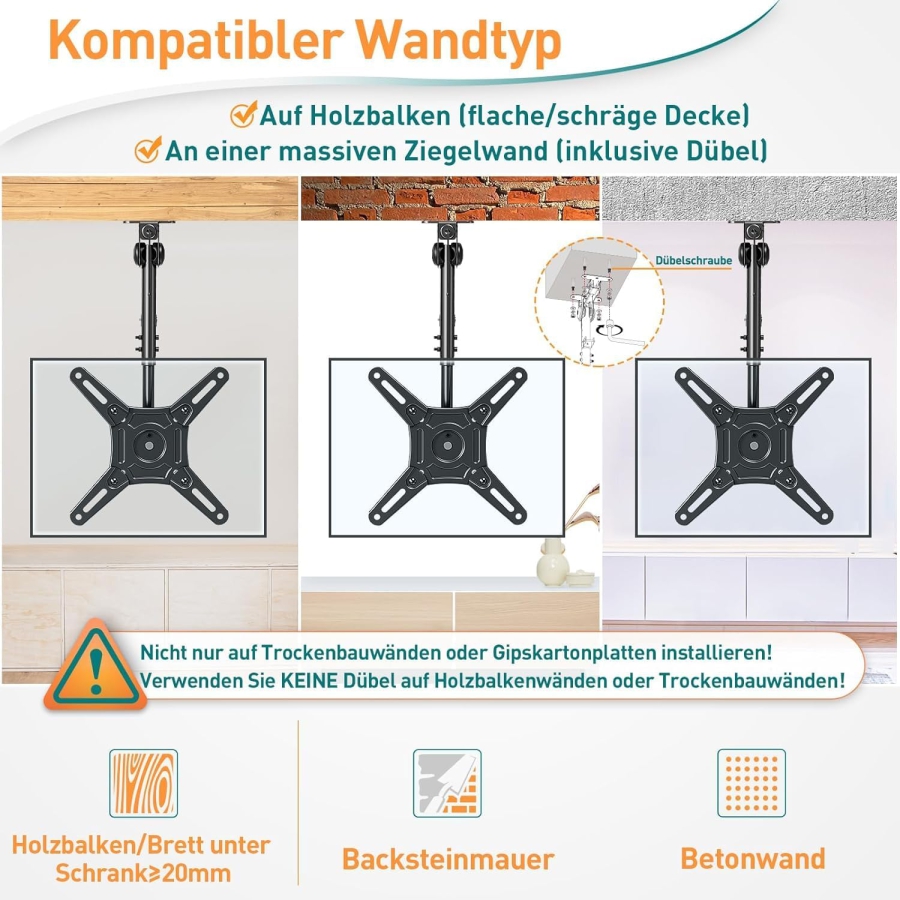 ELIVED TV & Monitor Deckenhalterung Klappbar für 14–42 Zoll (EV3030) (Platzsparende Unterbau-Halterung für Schränke, Wohnwagen & Dachschrägen – Höhenverstellbar & Drehbar bis 10 kg.)