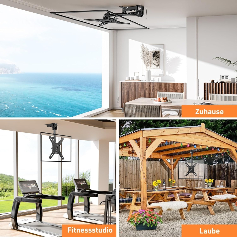 ELIVED TV & Monitor Deckenhalterung Klappbar für 14–42 Zoll (EV3030) (Platzsparende Unterbau-Halterung für Schränke, Wohnwagen & Dachschrägen – Höhenverstellbar & Drehbar bis 10 kg.)
