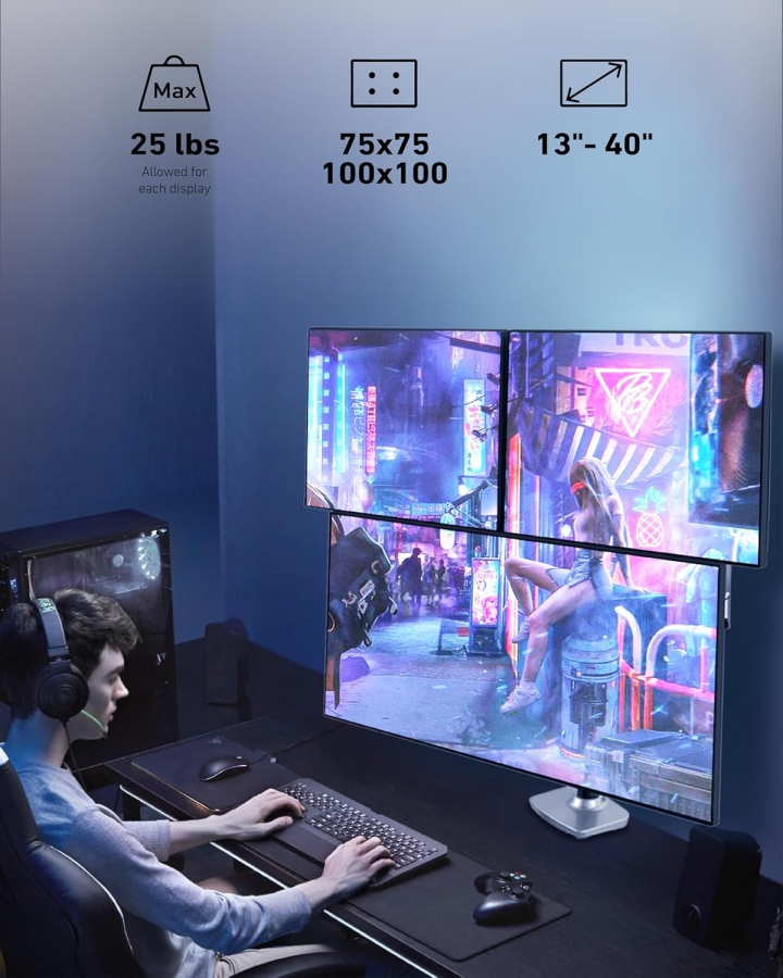 Ergounion 3-fach Monitor Halterung (Aluminium) für 13–40 Zoll (Premium Tischhalterung für drei Monitore bis je 11,3 kg – Mit langlebiger mechanischer Feder.)