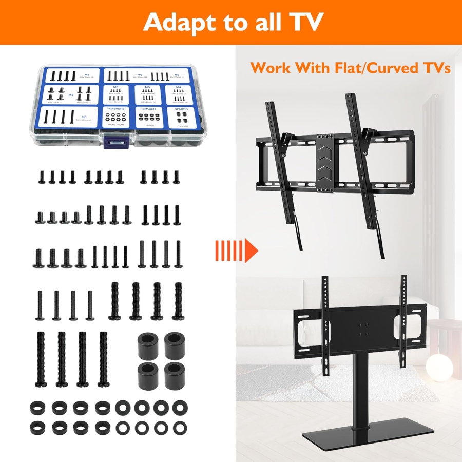GINKGO Universal VESA Schrauben Set für TV & Monitor (M4, M5, M6, M8) (68-teiliges Montage-Kit für Wandhalterungen & Ständer – Kompatibel bis 80 Zoll.)