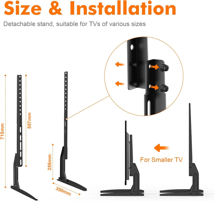 GRIFEMA Universal TV Standfüße für 22–80 Zoll Fernseher (Höhenverstellbar) (Stabiler Ersatz-Standfuß bis 50 kg Tragkraft – VESA max. 800x400 mm.)
