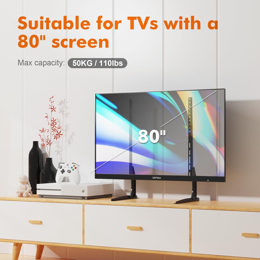 GRIFEMA Universal TV Standfüße für 22–80 Zoll Fernseher (Höhenverstellbar) (Stabiler Ersatz-Standfuß bis 50 kg Tragkraft – VESA max. 800x400 mm.)