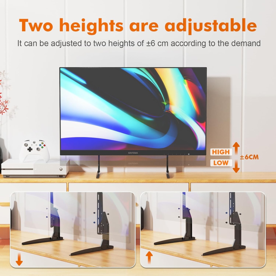 GRIFEMA Universal TV Standfüße für 22–80 Zoll Fernseher (Höhenverstellbar) (Stabiler Ersatz-Standfuß bis 50 kg Tragkraft – VESA max. 800x400 mm.)