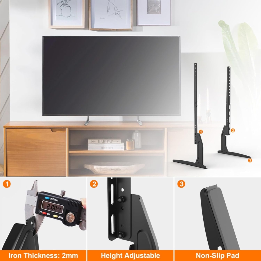 GRIFEMA Universal TV Standfüße für 22–80 Zoll Fernseher (Höhenverstellbar) (Stabiler Ersatz-Standfuß bis 50 kg Tragkraft – VESA max. 800x400 mm.)