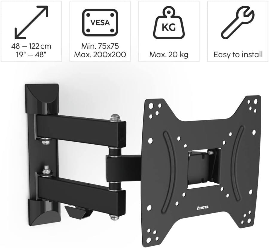 HAMA TV-Wandhalterung | 19-46 Zoll | vollbeweglich | schwenkbar & neigbar | bis 20 kg
