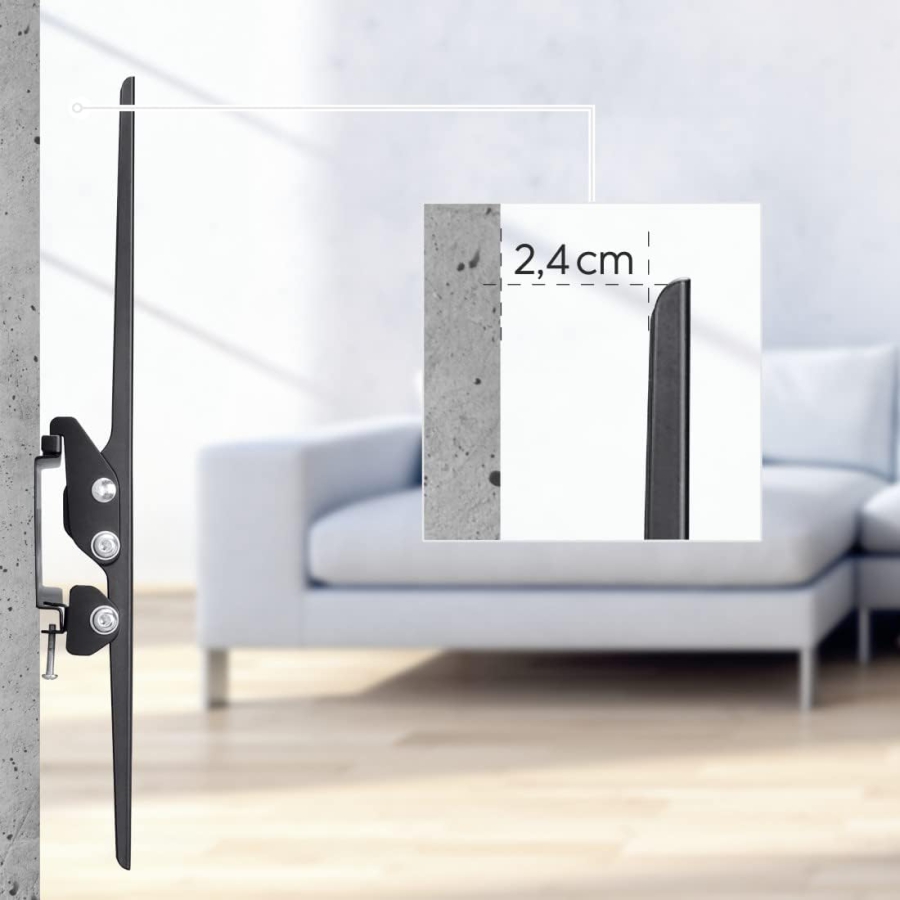 Hama TV Wandhalterung Neigbar für 32-75 Zoll Fernseher (VESA 400x400) (Ultraflache Fernsehhalterung (2,4 cm Wandabstand) – Stufenlos 10° neigbar, bis 35 kg Traglast.)