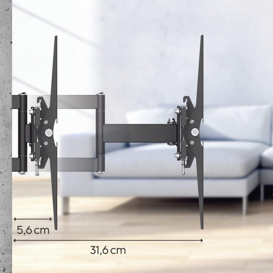 Hama TV Wandhalterung Schwenkbar & Neigbar für 19-46 Zoll Fernseher (Fullmotion) (Vollbewegliche Halterung (3 Gelenke): 180° schwenkbar, ausziehbar bis 31,6 cm – VESA 200x200.)