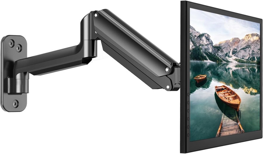 HUANUO Monitor Wandhalterung (17–32 Zoll) mit 360° Gasdruckfeder Arm (Premium-Aluminium-Konstruktion für langanhaltenden ergonomischen Komfort und eine aufgeräumte Workstation.)