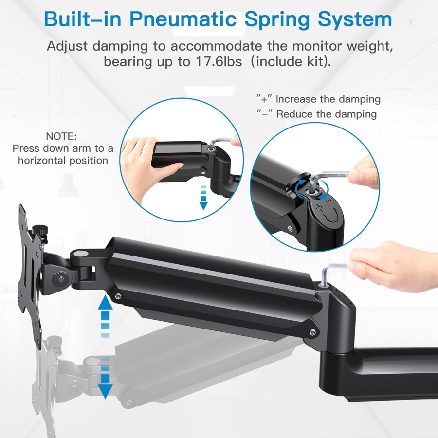 HUANUO Monitor Wandhalterung (17–32 Zoll) mit 360° Gasdruckfeder Arm (Premium-Aluminium-Konstruktion für langanhaltenden ergonomischen Komfort und eine aufgeräumte Workstation.)