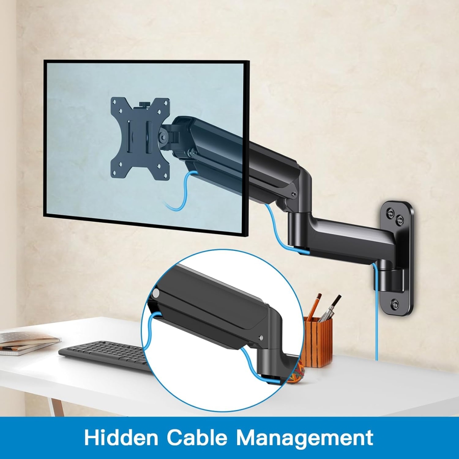 HUANUO Monitor Wandhalterung (17–32 Zoll) mit 360° Gasdruckfeder Arm (Premium-Aluminium-Konstruktion für langanhaltenden ergonomischen Komfort und eine aufgeräumte Workstation.)