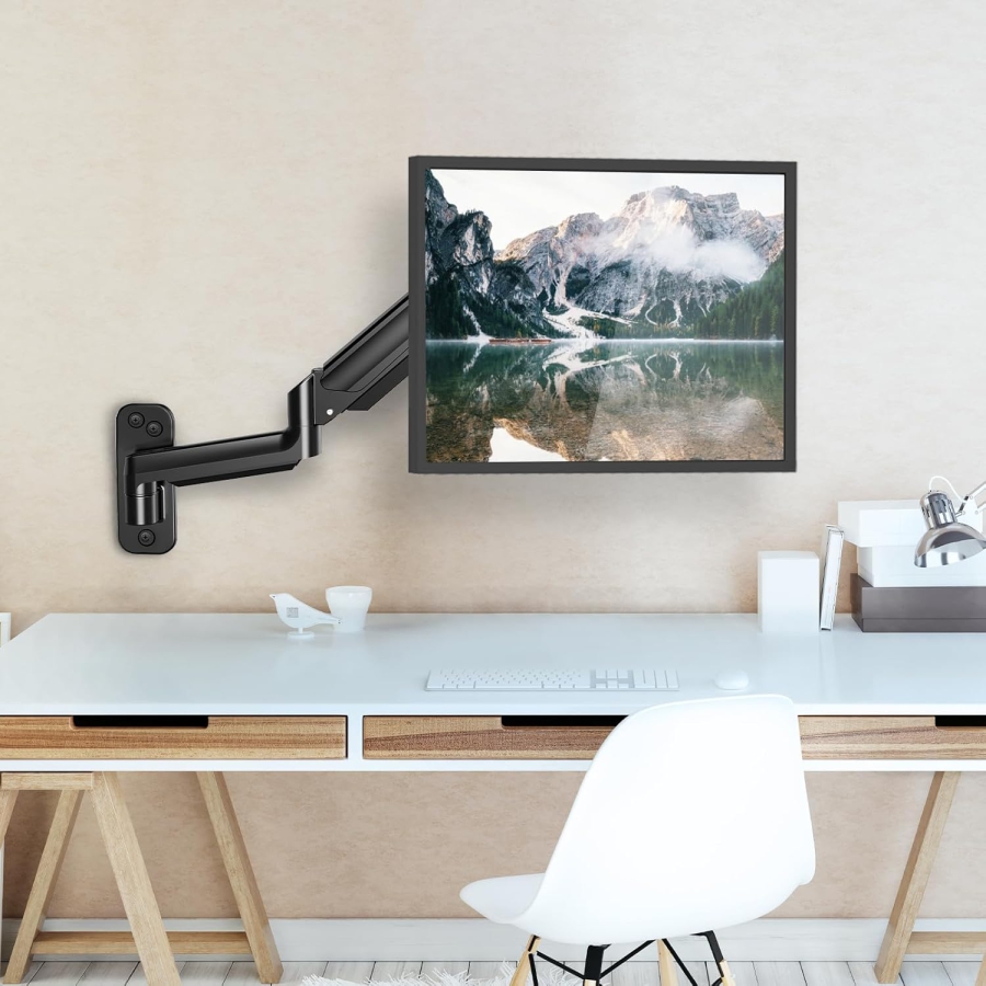 HUANUO Monitor Wandhalterung (17–32 Zoll) mit 360° Gasdruckfeder Arm (Premium-Aluminium-Konstruktion für langanhaltenden ergonomischen Komfort und eine aufgeräumte Workstation.)