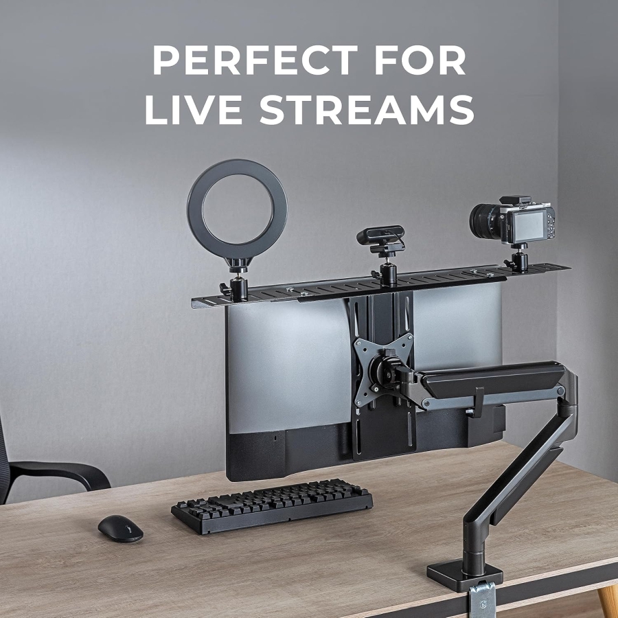 HumanCentric DSLR-Monitorhalterung – VESA Kamera-Regal für Monitor & Arm (Professionelle Ablage für Webcam, Licht & Mikrofon – Platzsparender Ersatz für Klemmstative.)