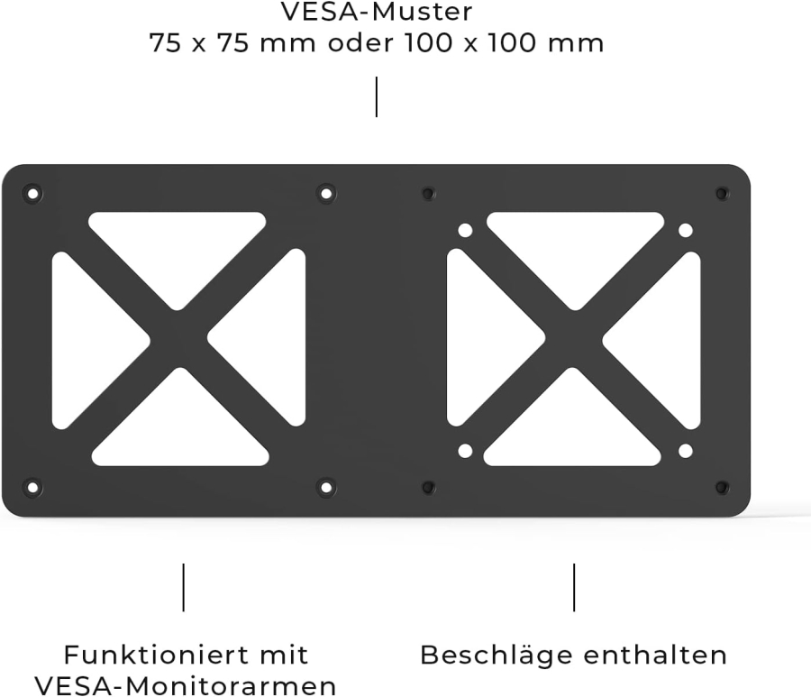 HumanCentric VESA Erweiterungsplatte für Intel NUC Mini-PC (Monitorarm-Montage) (Adapterplatte zur Befestigung des NUC hinter dem Monitor – VESA 75x75 & 100x100 mm.)