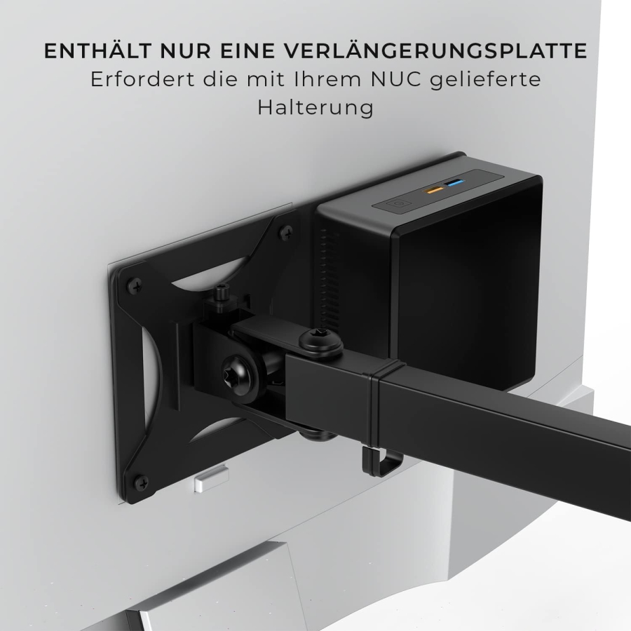 HumanCentric VESA Erweiterungsplatte für Intel NUC Mini-PC (Monitorarm-Montage) (Adapterplatte zur Befestigung des NUC hinter dem Monitor – VESA 75x75 & 100x100 mm.)