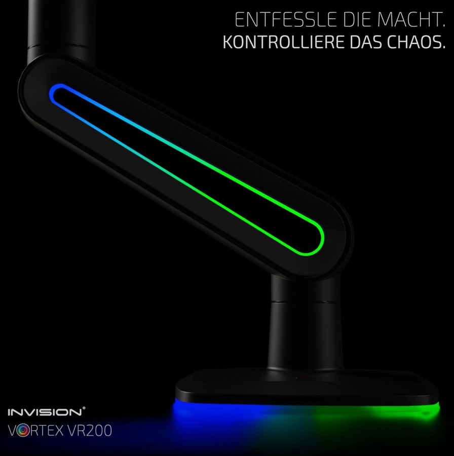 Invision Vortex RGB Gaming Monitorhalterung für 27–57 Zoll (VR200) (Das ultimative Upgrade für Ihre Battle-Station: Heavy Duty Arm bis 18 kg mit immersiver RGB-Beleuchtung.)
