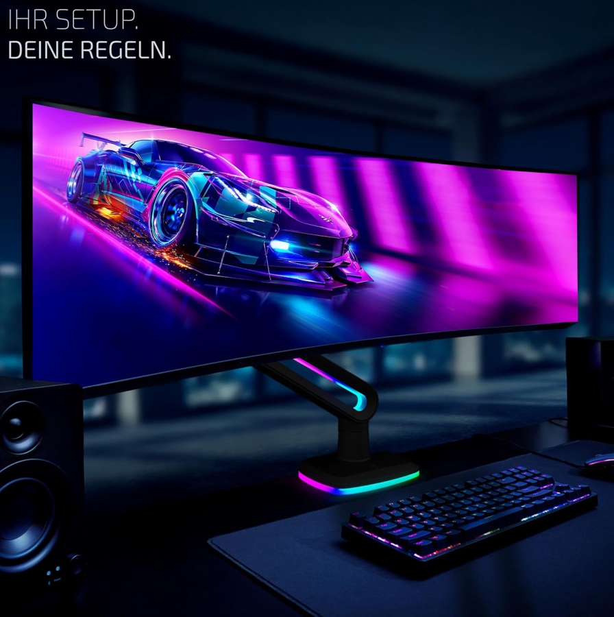 Invision Vortex RGB Gaming Monitorhalterung für 27–57 Zoll (VR200) (Das ultimative Upgrade für Ihre Battle-Station: Heavy Duty Arm bis 18 kg mit immersiver RGB-Beleuchtung.)