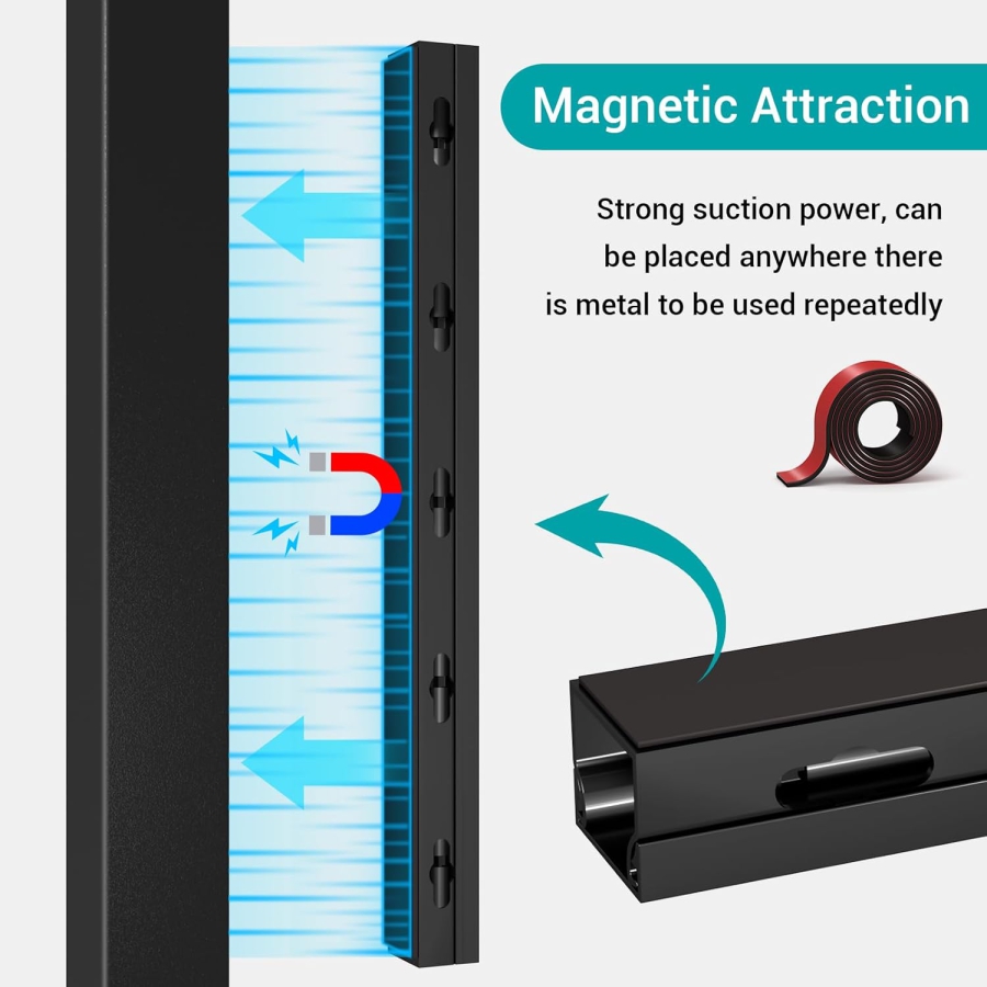 Magnetic Kabelkanal Schwarz 4er Set für Schreibtisch & TV (4x 40cm) (Innovatives Kabelmanagement: Magnetisch, Selbstklebend oder Schraubbar – Mit verbesserten großen Löchern.)