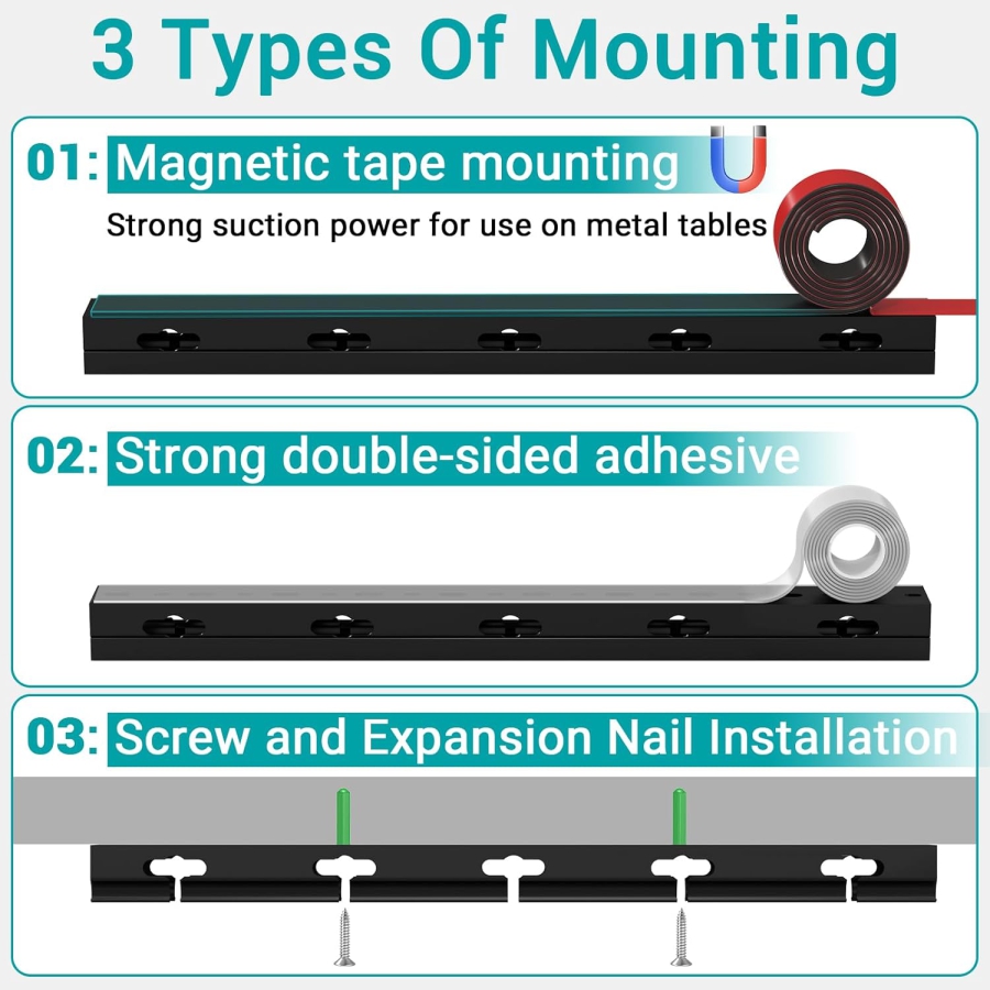 Magnetic Kabelkanal Schwarz 4er Set für Schreibtisch & TV (4x 40cm) (Innovatives Kabelmanagement: Magnetisch, Selbstklebend oder Schraubbar – Mit verbesserten großen Löchern.)
