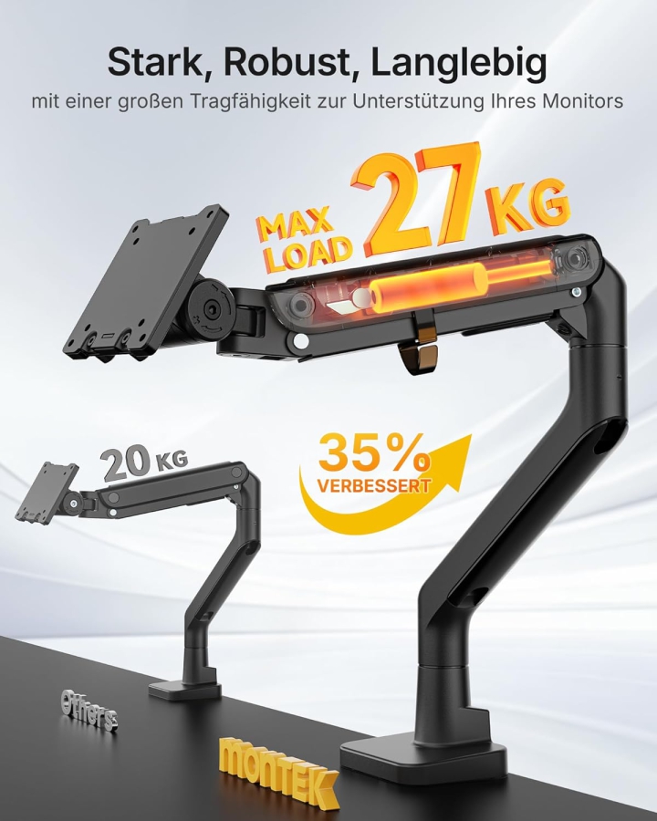 monTEK Monitor Halterung 1 Monitor für 17-57" Monitore, bis 27kg, extreme Traglast, für Gaming Monitore