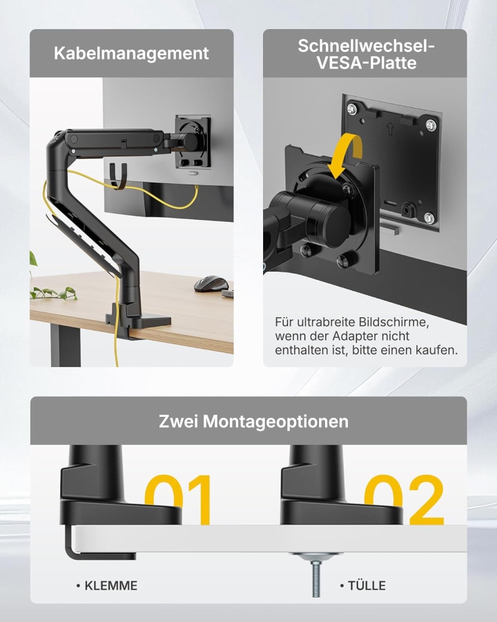 monTEK Monitor Halterung 1 Monitor für 17-57" Monitore, bis 27kg, extreme Traglast, für Gaming Monitore