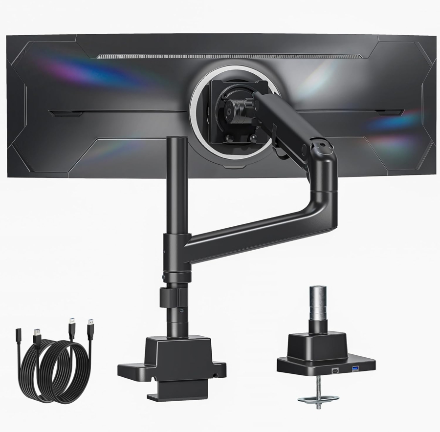 monTEK Monitor Halterung 1 Monitor für 17-57" Monitore, bis 27kg, verlängerte Stange, extreme Traglast, mit USB-C, für Gaming Monitore