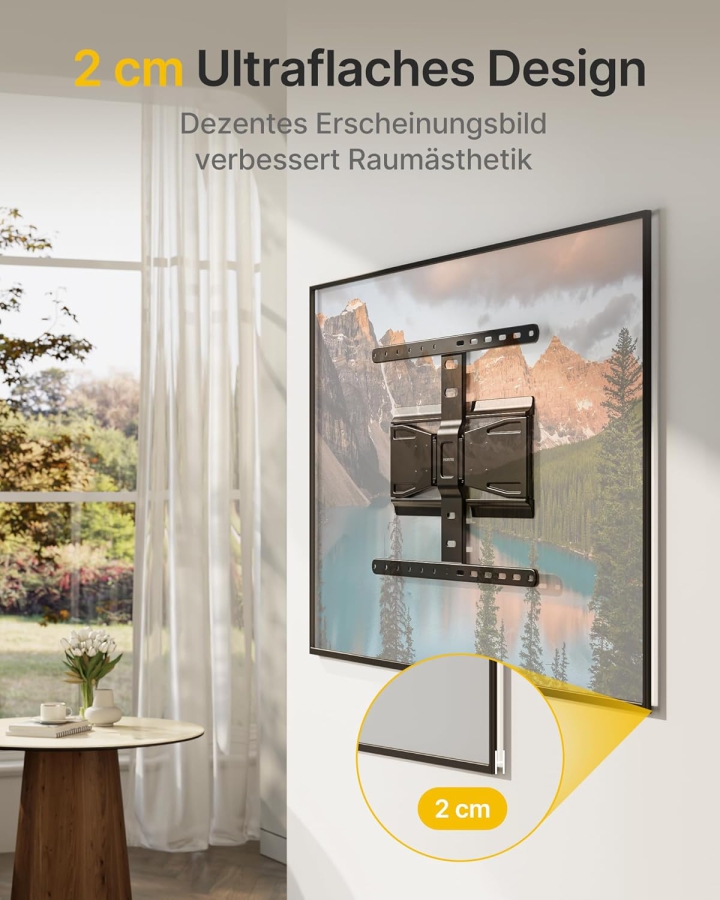 monTEK Ultra Slim TV Wandhalterung für 43-90 Zoll (Nur 2 cm Wandabstand) (Extrem flaches Design (0,77") mit Full-Motion Gelenkarm – 50 kg Traglast, VESA 600x400.)