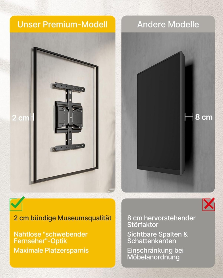 monTEK Ultra Slim TV Wandhalterung für 43-90 Zoll (Nur 2 cm Wandabstand) (Extrem flaches Design (0,77") mit Full-Motion Gelenkarm – 50 kg Traglast, VESA 600x400.)