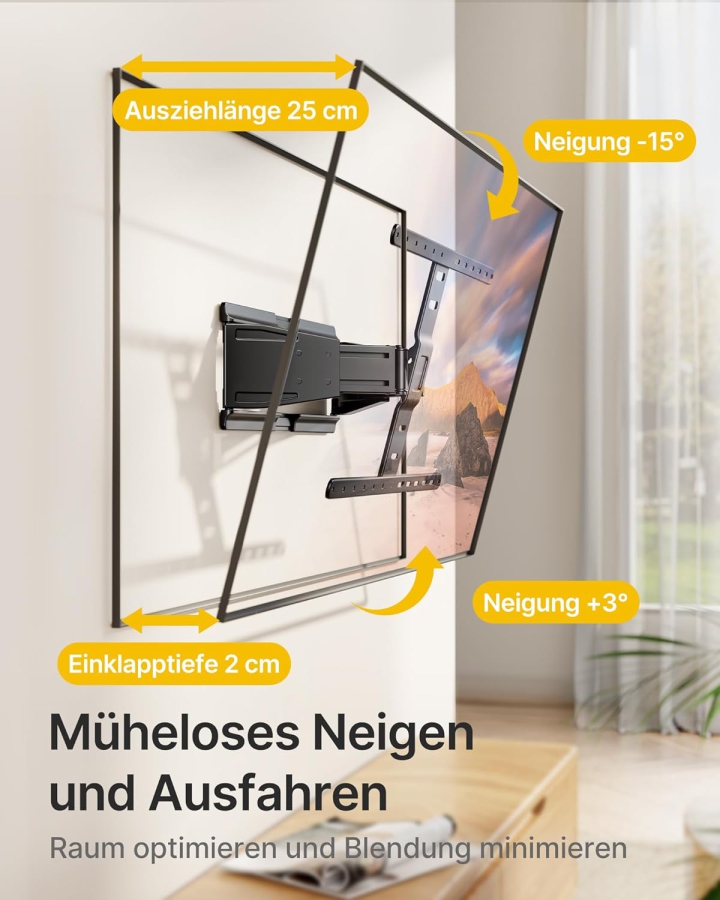 monTEK Ultra Slim TV Wandhalterung für 43-90 Zoll (Nur 2 cm Wandabstand) (Extrem flaches Design (0,77") mit Full-Motion Gelenkarm – 50 kg Traglast, VESA 600x400.)