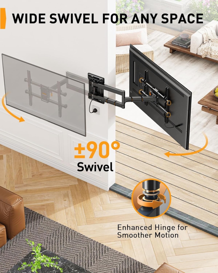 Perlegear Extra Lange TV Wandhalterung 70cm Auszug für 32-65 Zoll (Max. 60 kg) (Full Motion Eck-Halterung mit 700mm Arm – ±90° Schwenkbar, Neigbar & VESA 400x400.)