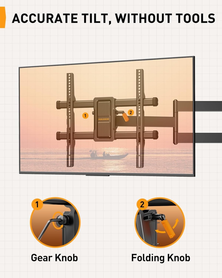 Perlegear Extra Lange TV Wandhalterung 70cm Auszug für 32-65 Zoll (Max. 60 kg) (Full Motion Eck-Halterung mit 700mm Arm – ±90° Schwenkbar, Neigbar & VESA 400x400.)