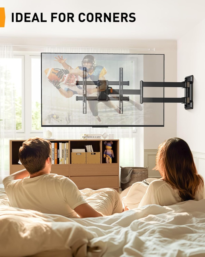 Perlegear Extra Lange TV Wandhalterung 70cm Auszug für 32-65 Zoll (Max. 60 kg) (Full Motion Eck-Halterung mit 700mm Arm – ±90° Schwenkbar, Neigbar & VESA 400x400.)