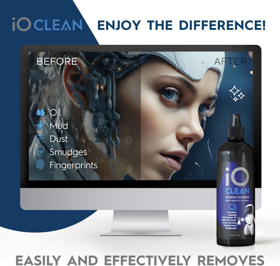 Premium Bildschirmreiniger Spray Set (473ml) inkl. Mikrofasertuch (Streifenfreie Pflege für LCD, OLED & VESA-Monitore – Alkoholfreie Formel für dein Setup.)