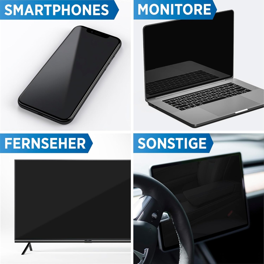 PRINOX Bildschirmreiniger Set 250ml mit Mikrofasertuch & Pinsel (Made in Germany: Streifenfreie Pflege für LCD, OLED & VESA-Monitore – Entfernt Fett & Fingerabdrücke.)