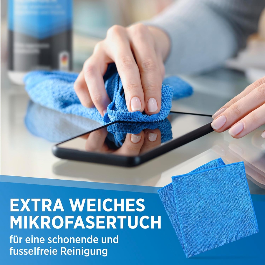 PRINOX Bildschirmreiniger Set 250ml mit Mikrofasertuch & Pinsel (Made in Germany: Streifenfreie Pflege für LCD, OLED & VESA-Monitore – Entfernt Fett & Fingerabdrücke.)