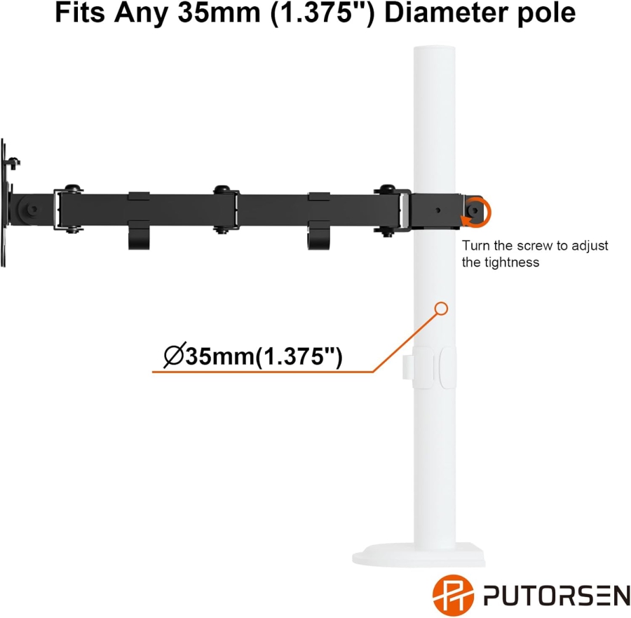 PUTORSEN Einzelner Monitorarm zur Erweiterung (für 3,5 cm Stangen) – Ohne Standfuß (Zusatz-Arm für bestehende Monitorständer – VESA 75/100, bis 9 kg Traglast & Vollbeweglich.)