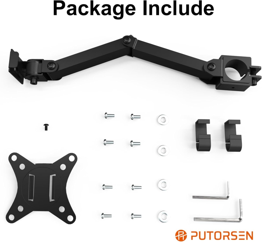 PUTORSEN Einzelner Monitorarm zur Erweiterung (für 3,5 cm Stangen) – Ohne Standfuß (Zusatz-Arm für bestehende Monitorständer – VESA 75/100, bis 9 kg Traglast & Vollbeweglich.)
