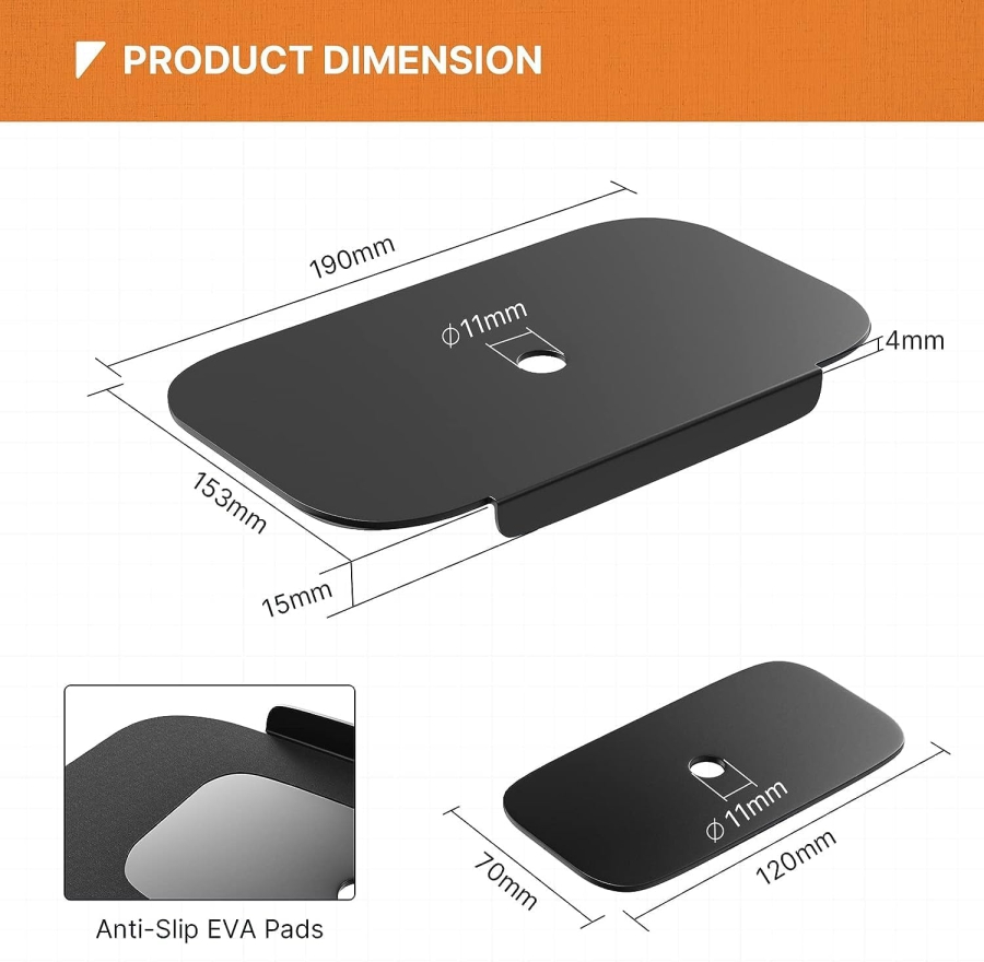 PUTORSEN Monitorhalterung Verstärkungsplatte für dünne & Glas-Tischplatten (Stahl) (Schutzplatte zur Gewichtsverteilung bei Monitorarmen – Passend für Klemmen & Tüllenbefestigung.)