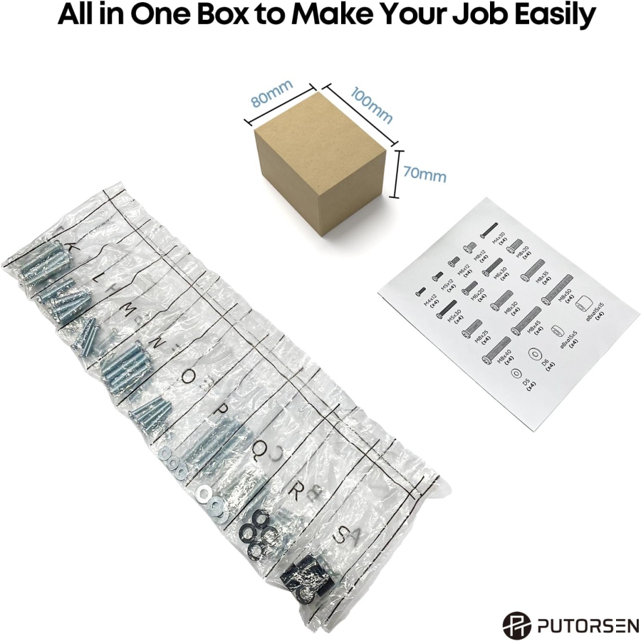 PUTORSEN Universal VESA Schrauben Set für Fernseher bis 90 Zoll (M4, M5, M6, M8) (Komplettes Hardware-Kit für Wandhalterungen & Ständer – Inkl. Abstandshalter & Unterlegscheiben.)