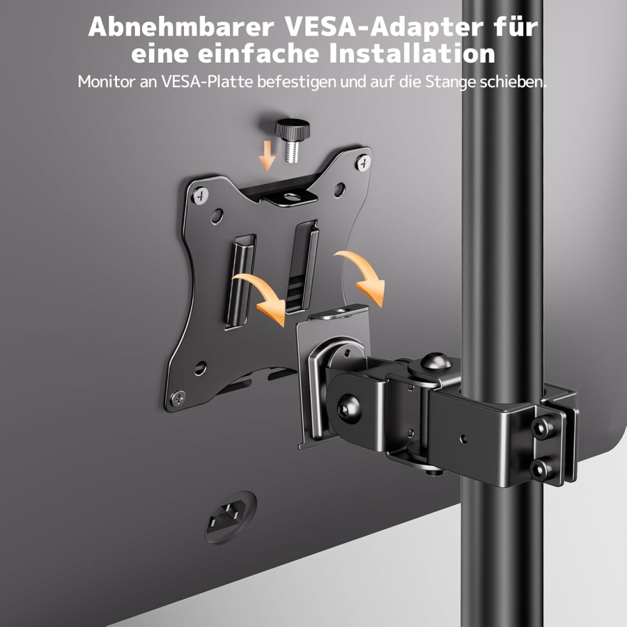 PUTORSEN Universelle Stahlhalterung für Monitorständer (17-32 Zoll, 3,5 cm Stange) (Robuster Einzelarm bis 10 kg – VESA 75x75/100x100 mm, Neigbar, Schwenkbar & 360° Drehbar.)
