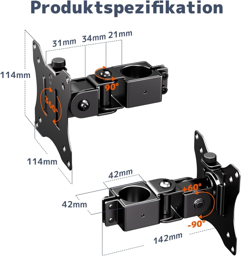 PUTORSEN Universelle Stahlhalterung für Monitorständer (17-32 Zoll, 3,5 cm Stange) (Robuster Einzelarm bis 10 kg – VESA 75x75/100x100 mm, Neigbar, Schwenkbar & 360° Drehbar.)