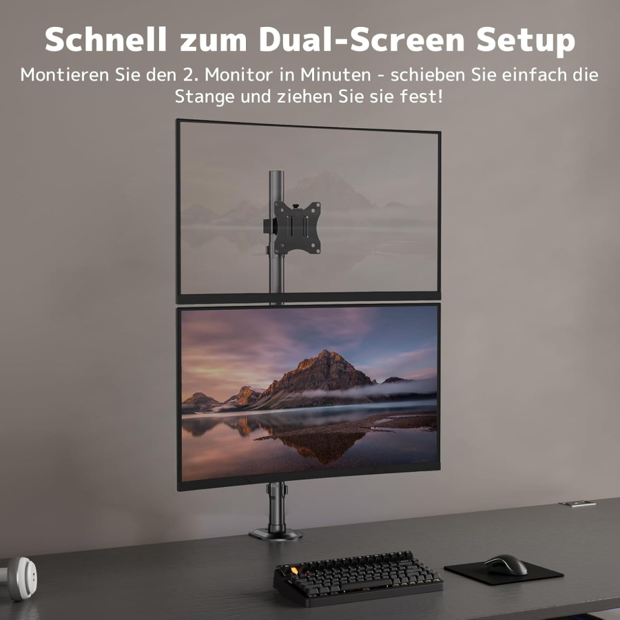 PUTORSEN Universelle Stahlhalterung für Monitorständer (17-32 Zoll, 3,5 cm Stange) (Robuster Einzelarm bis 10 kg – VESA 75x75/100x100 mm, Neigbar, Schwenkbar & 360° Drehbar.)