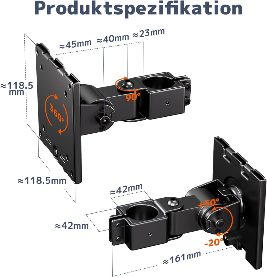 PUTORSEN Universelle Stahlhalterung für Monitorständer bis 49 Zoll (3,5 cm Stange) (Schwerlast-Arm bis 20 kg – Für Ultrawide Monitore, VESA 75/100, Neigbar & 360° Drehbar.)