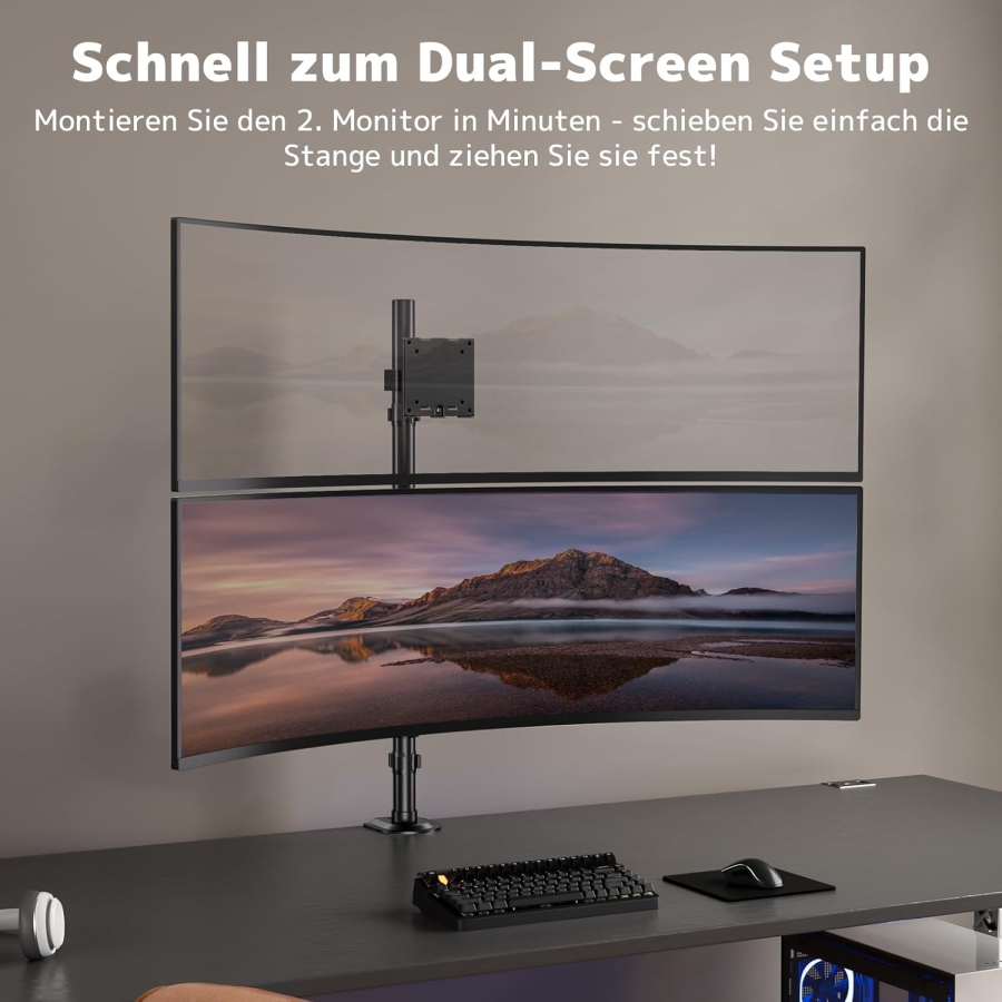 PUTORSEN Universelle Stahlhalterung für Monitorständer bis 49 Zoll (3,5 cm Stange) (Schwerlast-Arm bis 20 kg – Für Ultrawide Monitore, VESA 75/100, Neigbar & 360° Drehbar.)