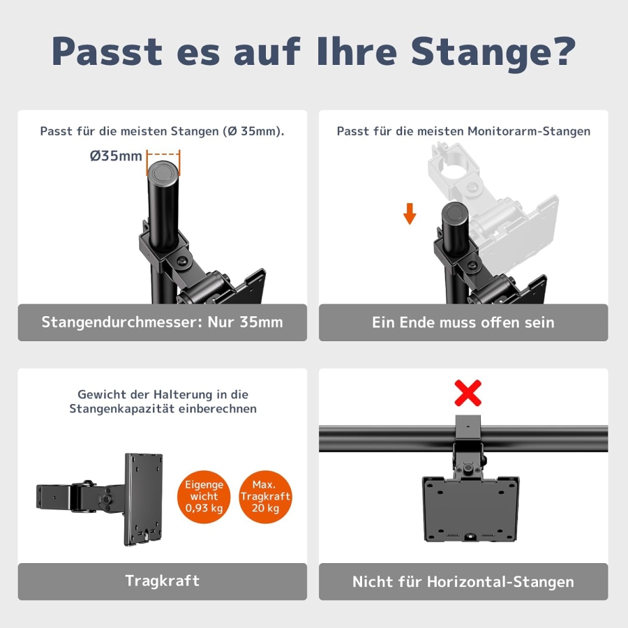 PUTORSEN Universelle Stahlhalterung für Monitorständer bis 49 Zoll (3,5 cm Stange) (Schwerlast-Arm bis 20 kg – Für Ultrawide Monitore, VESA 75/100, Neigbar & 360° Drehbar.)