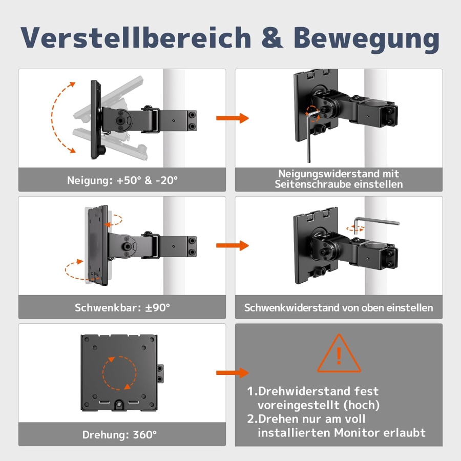 PUTORSEN Universelle Stahlhalterung für Monitorständer bis 49 Zoll (3,5 cm Stange) (Schwerlast-Arm bis 20 kg – Für Ultrawide Monitore, VESA 75/100, Neigbar & 360° Drehbar.)