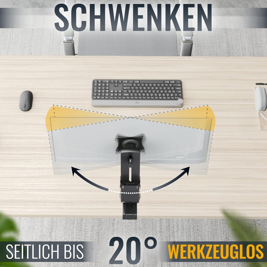 RICOO Monitor Tischhalterung (TS2011) für 13–32 Zoll Bildschirme (Robuster Monitorständer mit Tischklemme für Displays bis 7 kg – Höhenverstellbar & Drehbar.)