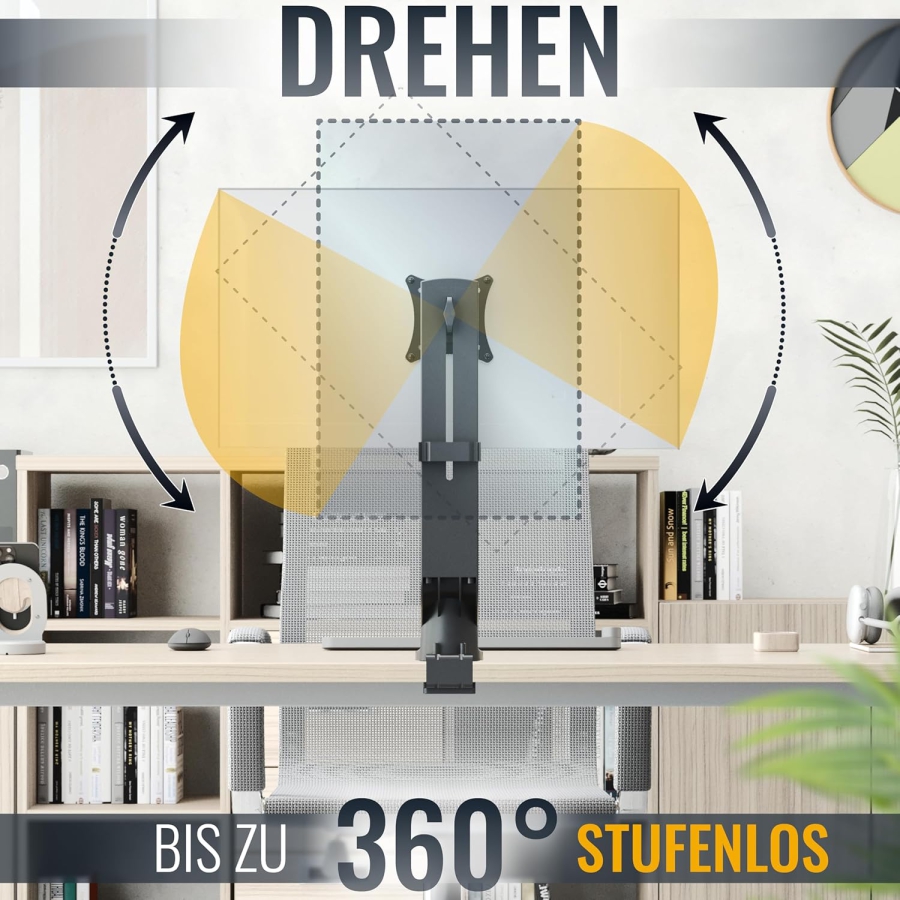 RICOO Monitor Tischhalterung (TS2011) für 13–32 Zoll Bildschirme (Robuster Monitorständer mit Tischklemme für Displays bis 7 kg – Höhenverstellbar & Drehbar.)