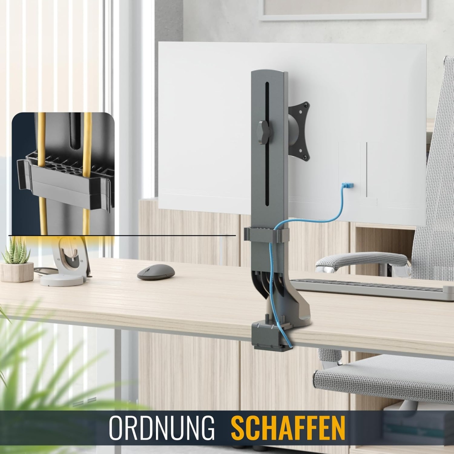 RICOO Monitor Tischhalterung (TS2011) für 13–32 Zoll Bildschirme (Robuster Monitorständer mit Tischklemme für Displays bis 7 kg – Höhenverstellbar & Drehbar.)