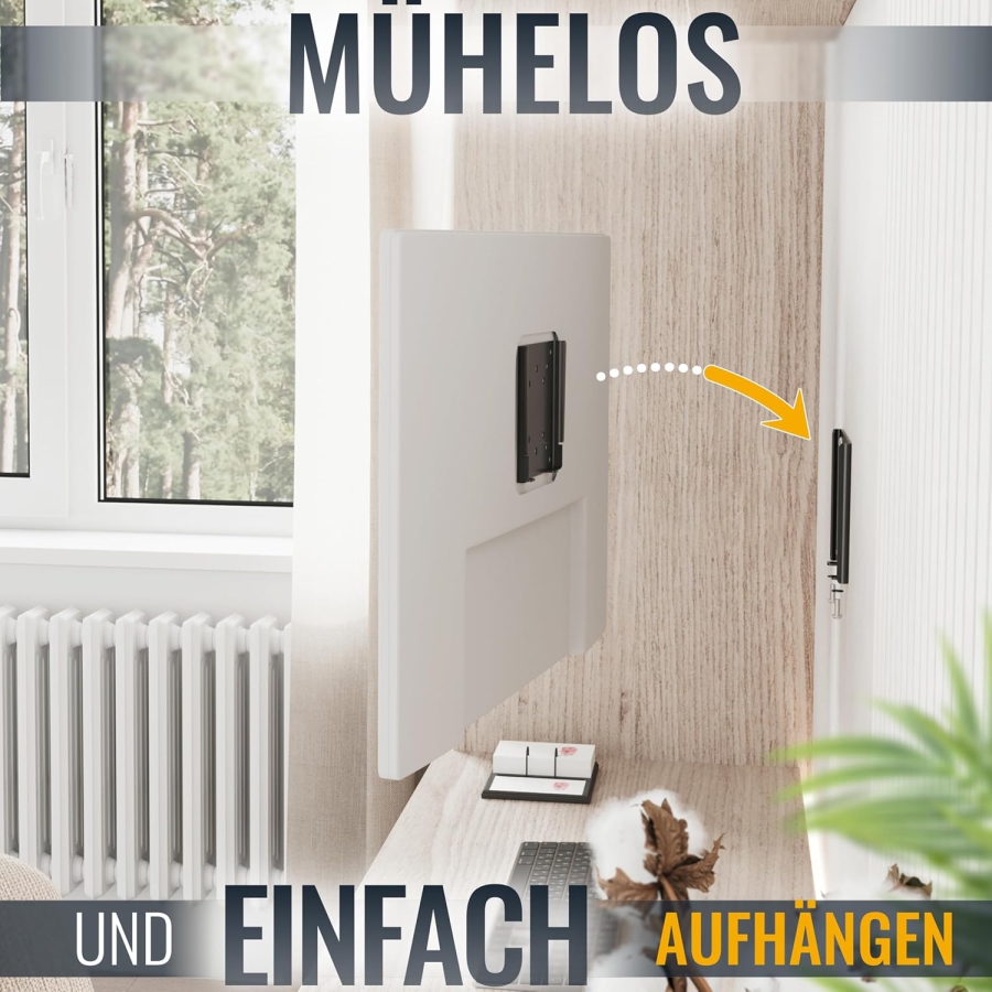 RICOO Monitorhalterung Wand F0311 für 13-34 Zoll – Fest & Slim (14mm Abstand), VESA 75/100, bis 30kg (Ultraflache Wandhalterung für PC-Monitore: Minimalistisches Design, maximale Stabilität und kinderleichte Montage.)