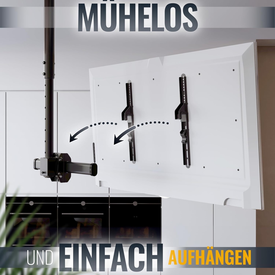 RICOO TV Deckenhalterung (D0244) für 32–55 Zoll Fernseher (Robuster Deckenhalter bis 50 kg Tragkraft – 360° Drehbar, Neigbar & Höhenverstellbar.)